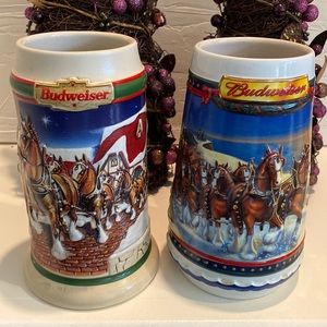 Budweiser Collectible Holiday Steins 1998 (CS343) & 2002 (CS529) Man Cave Gift!!